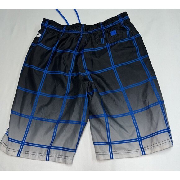 O'rageous Board Shorts Mens Small Swim Trunks Black Blue Plaid Lined Elastic - Picture 4 of 4